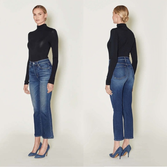 Le Jean Stella Crop Flare Jeans Luna Medium Blue Size 30 - Picture 1 of 7